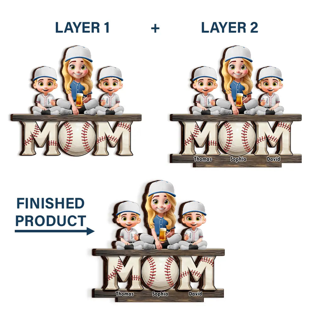Baseball Mom We Love You - Personalized Custom Shaped 2-Layered Wooden Plaque
