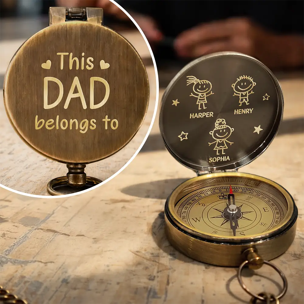 This Grandpa Grandma Belongs To Stick Figures - Personalized Engraved Brass Compass