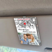 Gift For Couples,Gift For Wife,Gift For Husband,Family,Happy,Love,Coordinates,Photo - Location Coordinates Custom Photo Where Life Begins And Love Never Ends - Personalized Custom Shaped Acrylic Car Visor Clip