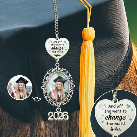 Custom Photo She Went To Change The World - Personalized Graduation Tassel Charm