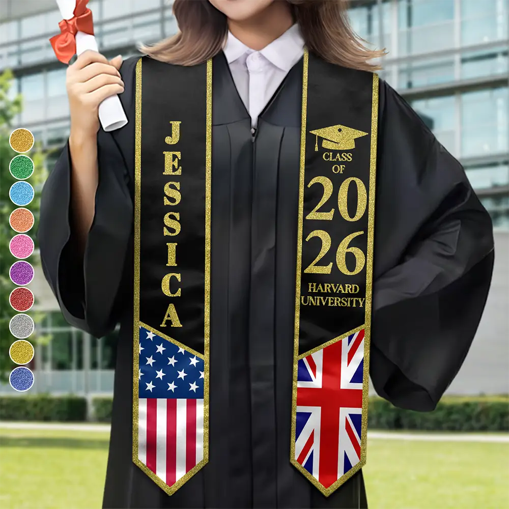 Gift For Yourself,Graduation,Happy,Gift For Daughter,Gift For Son,Icon - So Proud Of Two Flags Graduation - Personalized Stoles