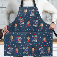 Gift For Mother,Gift For Grandma,Happy,Summer,Gift For Father,Gift For Grandpa,Independence Day,Photo,Icon,Humorous - Custom Photo Stars & Stripes Best Dad Mom Grandpa Grandma Ever - Personalized Apron