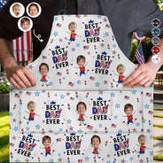 Gift For Mother,Gift For Grandma,Happy,Summer,Gift For Father,Gift For Grandpa,Independence Day,Photo,Icon,Humorous - Custom Photo Stars & Stripes Best Dad Mom Grandpa Grandma Ever - Personalized Apron