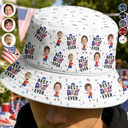 Gift For Mother,Gift For Grandma,Happy,Summer,Gift For Father,Gift For Grandpa,Independence Day,Photo,Icon,Humorous - Custom Photo Stars & Stripes Best Dad Mom Grandpa Grandma Ever - Personalized Bucket Hat