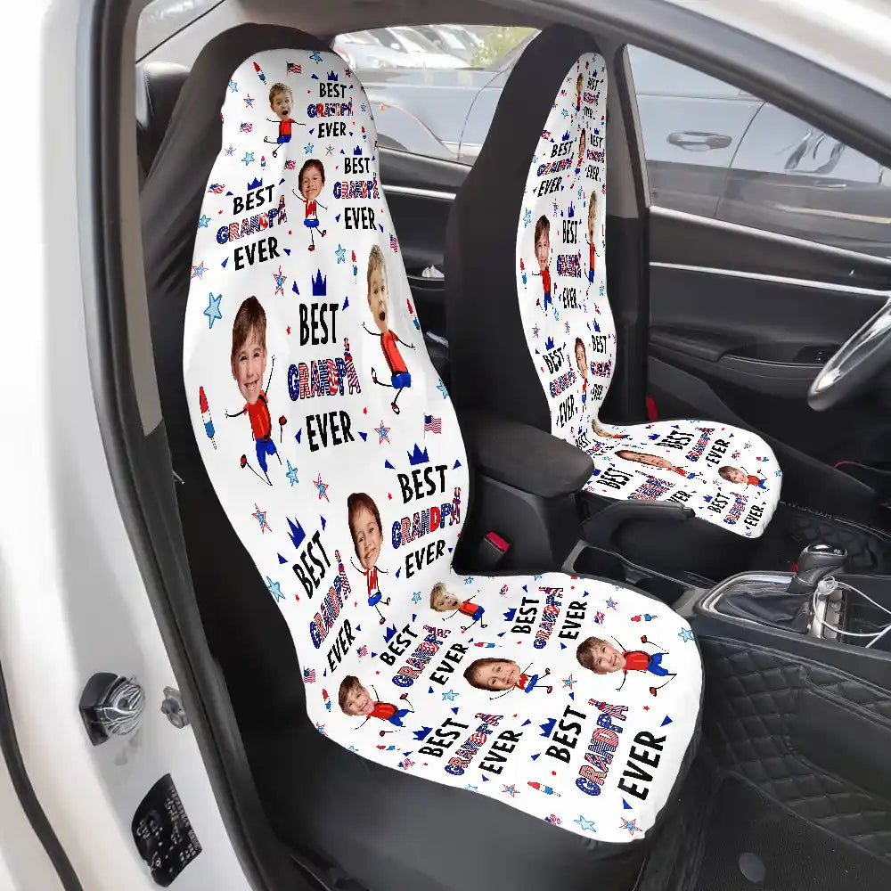 Gift For Father,Gift For Grandpa,Independence Day,Gift For Mother,Gift For Grandma,Photo,Icon,Humorous - Custom Photo Stars & Stripes Best Mom Dad Grandma Grandpa Ever - Personalized Car Seat Cover