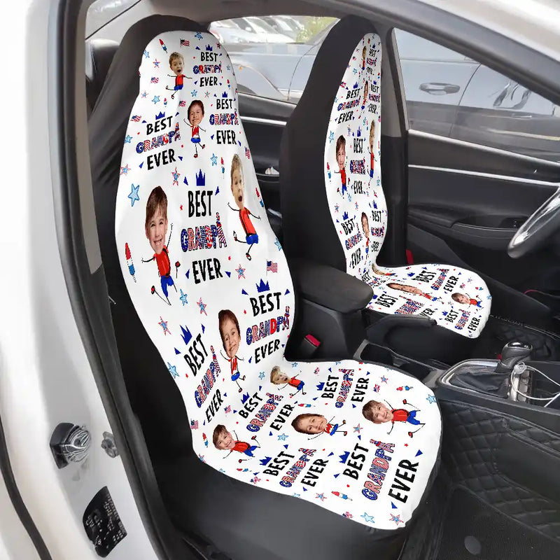 Gift For Father,Gift For Grandpa,Independence Day,Gift For Mother,Gift For Grandma,Photo,Icon,Humorous - Custom Photo Stars & Stripes Best Mom Dad Grandma Grandpa Ever - Personalized Car Seat Cover