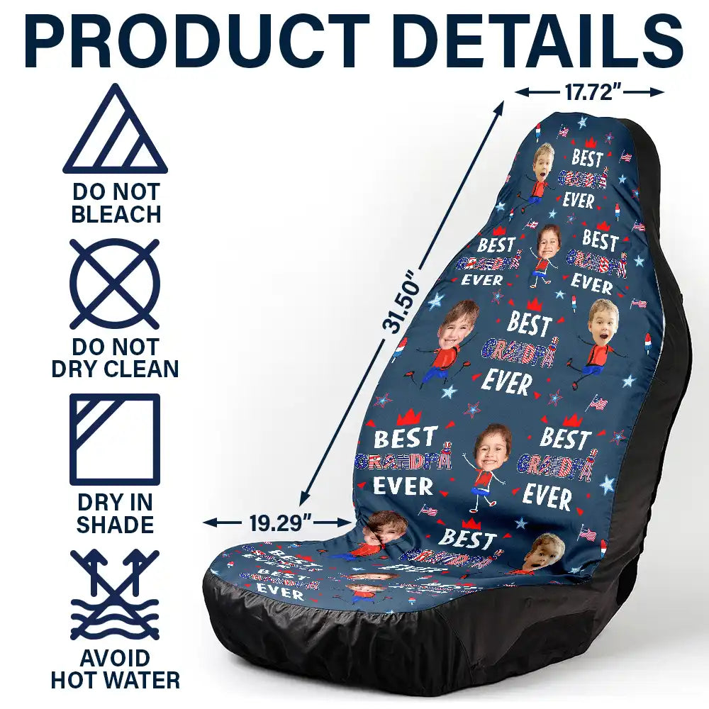 Gift For Father,Gift For Grandpa,Independence Day,Gift For Mother,Gift For Grandma,Photo,Icon,Humorous - Custom Photo Stars & Stripes Best Mom Dad Grandma Grandpa Ever - Personalized Car Seat Cover