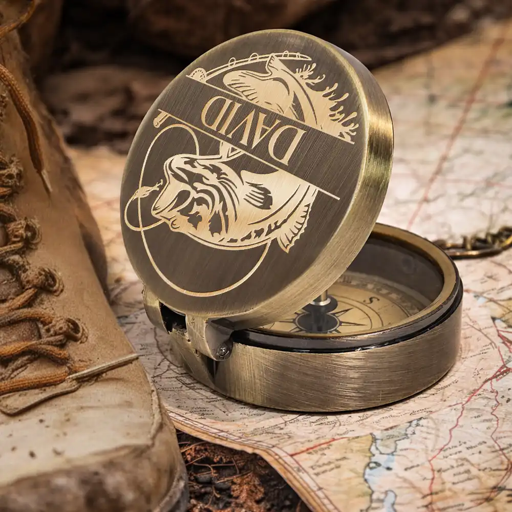 Gift For Husband,Gift For Boyfriend,Gift For Men,Gift For Father,Gift For Grandpa,Gift For Son,Gift For Brothers,Icon,Cozy - Enjoy The Adventures Fishing Lover - Personalized Engraved Brass Compass