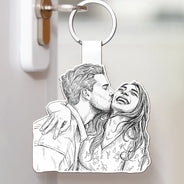 Gift For Couples,Gift For Husband,Gift For Boyfriend,Gift For Yourself,Gift For Women,Gift For Men,Gift For Grandpa,Gift For Father,Pet Lovers,Pet Mom,Pet Dad,Gift For Bestie,Non-Eng,Photo - Pencil Sketch (White BG),Sentimental - Custom Photo Pencil Sketch Art Family Dog Cat Portrait - Personalized Custom Shaped Leather Keychain