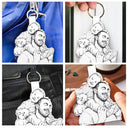 Gift For Couples,Gift For Husband,Gift For Boyfriend,Gift For Yourself,Gift For Women,Gift For Men,Gift For Grandpa,Gift For Father,Pet Lovers,Pet Mom,Pet Dad,Gift For Bestie,Non-Eng,Photo - Pencil Sketch (White BG),Sentimental - Custom Photo Pencil Sketch Art Family Dog Cat Portrait - Personalized Custom Shaped Leather Keychain