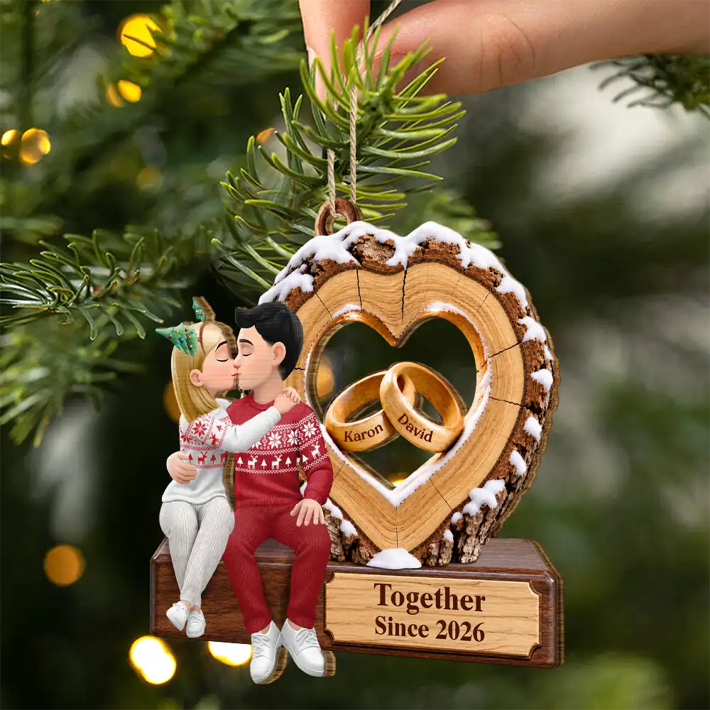 Anniversary,Christmas,Gift For Couples,Old Couples,Romantic,Vector - Anniversary Couple Gift - Personalized Romantic Kissing Together Forever Wooden Ornament