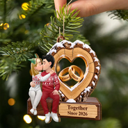 Anniversary,Christmas,Gift For Couples,Old Couples,Romantic,Vector - Anniversary Couple Gift - Personalized Romantic Kissing Together Forever Wooden Ornament