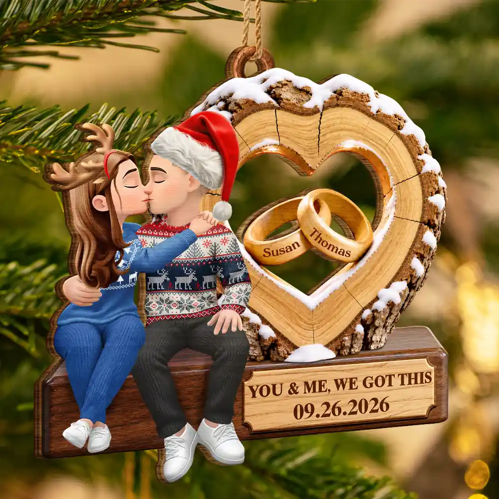 Anniversary,Christmas,Gift For Couples,Old Couples,Romantic,Vector - Anniversary Couple Gift - Personalized Romantic Kissing Together Forever Wooden Ornament