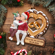 Anniversary,Christmas,Gift For Couples,Old Couples,Romantic,Vector - Anniversary Couple Gift - Personalized Romantic Kissing Together Forever Wooden Ornament