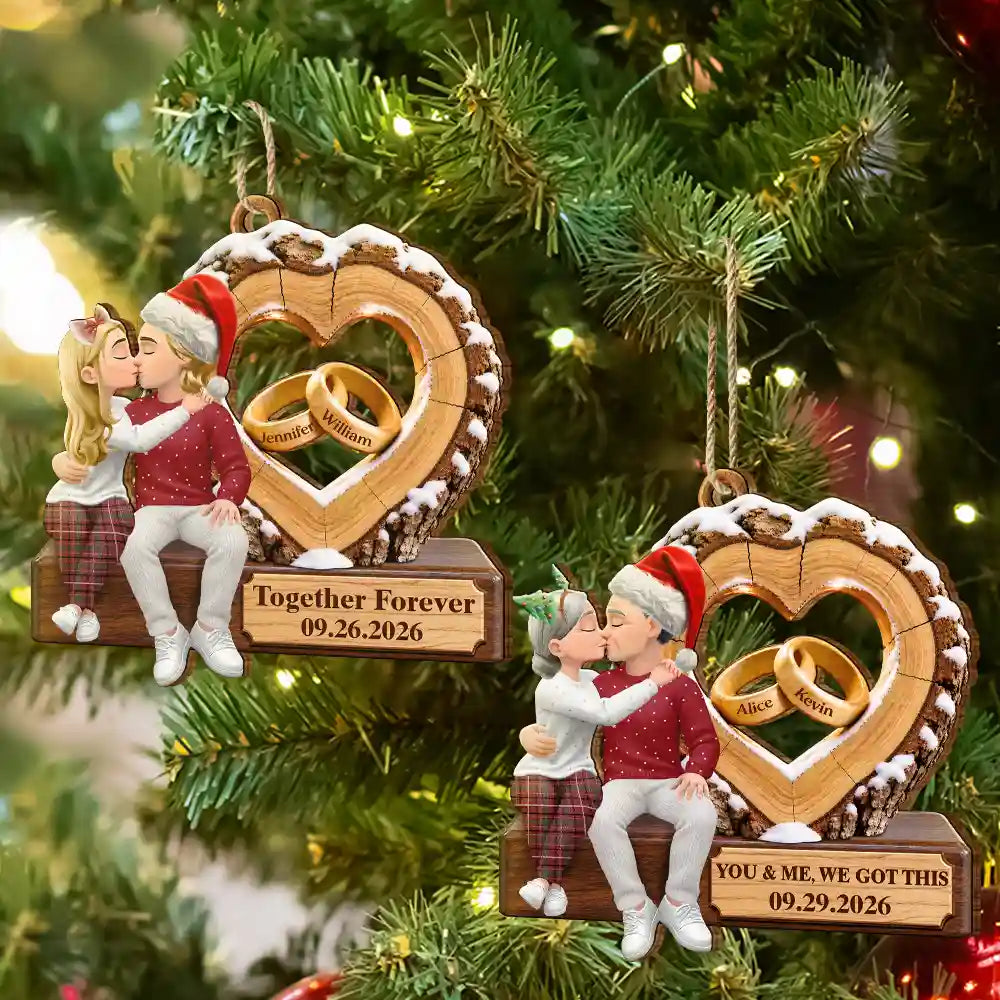 Anniversary,Christmas,Gift For Couples,Old Couples,Romantic,Vector - Anniversary Couple Gift - Personalized Romantic Kissing Together Forever Wooden Ornament
