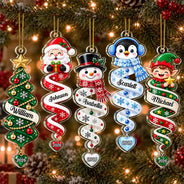 Christmas,Family,Icon,Playful,Top Market - Christmas Gift For Kids Family Friends - Personalized Name & Character Santa Snowman Reindeer Spiral Acrylic Ornament