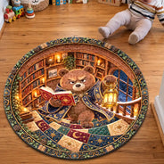 Christmas,Cozy,Gift For Women,Gift For Yourself,Gifts For Her,Icon,Reading - Gift For Book Lover Reader Bookworm - Personalized Dragon Cat Owl Reading In Spiral Library Rug