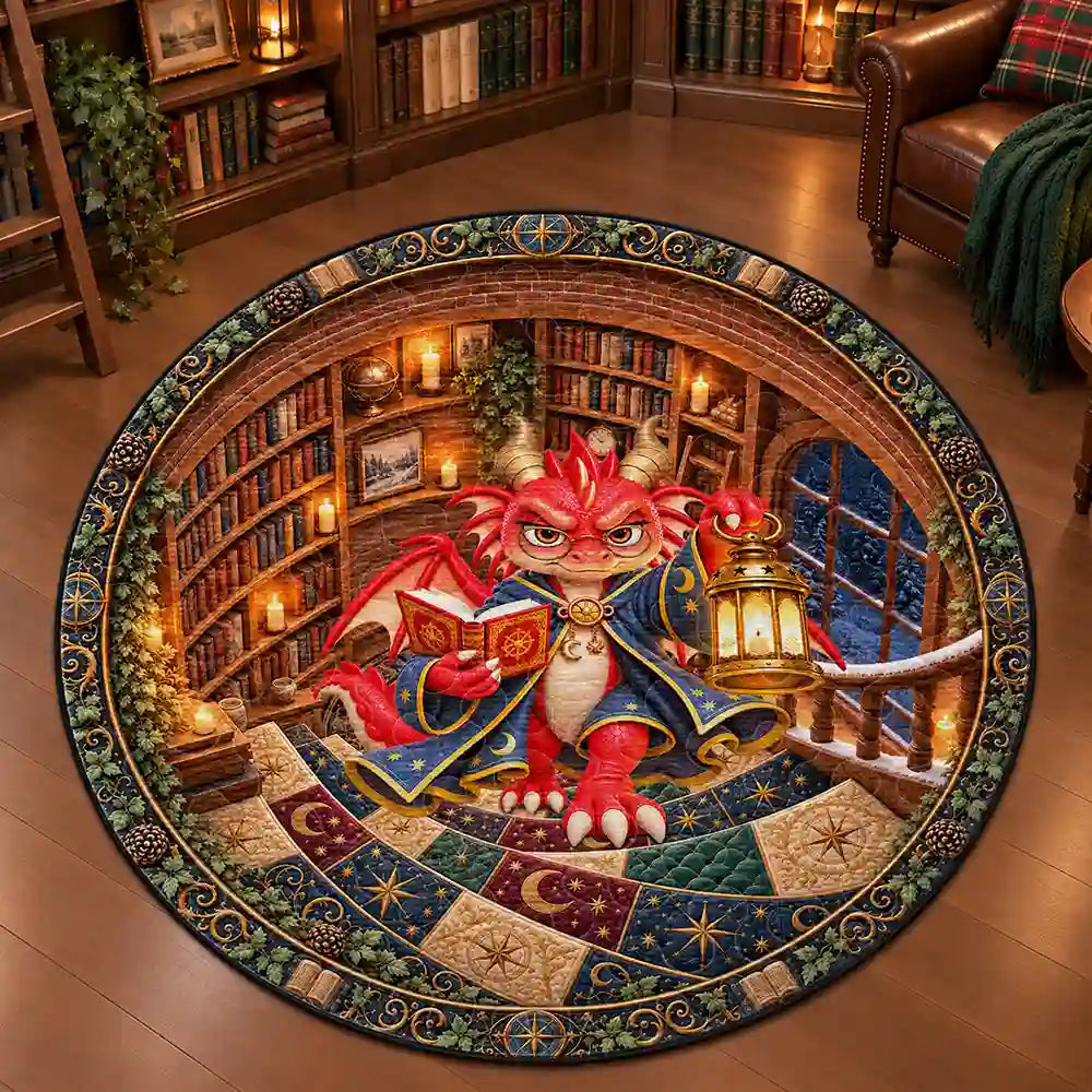 Gift For Book Lover Reader Bookworm - Personalized Dragon Cat Owl Reading In Spiral Library Rug