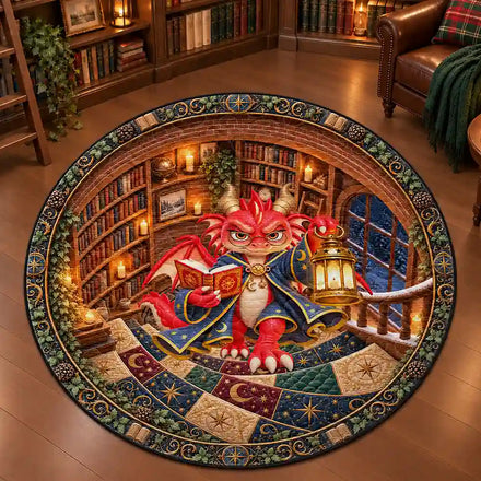 Gift For Book Lover Reader Bookworm - Personalized Dragon Cat Owl Reading In Spiral Library Rug