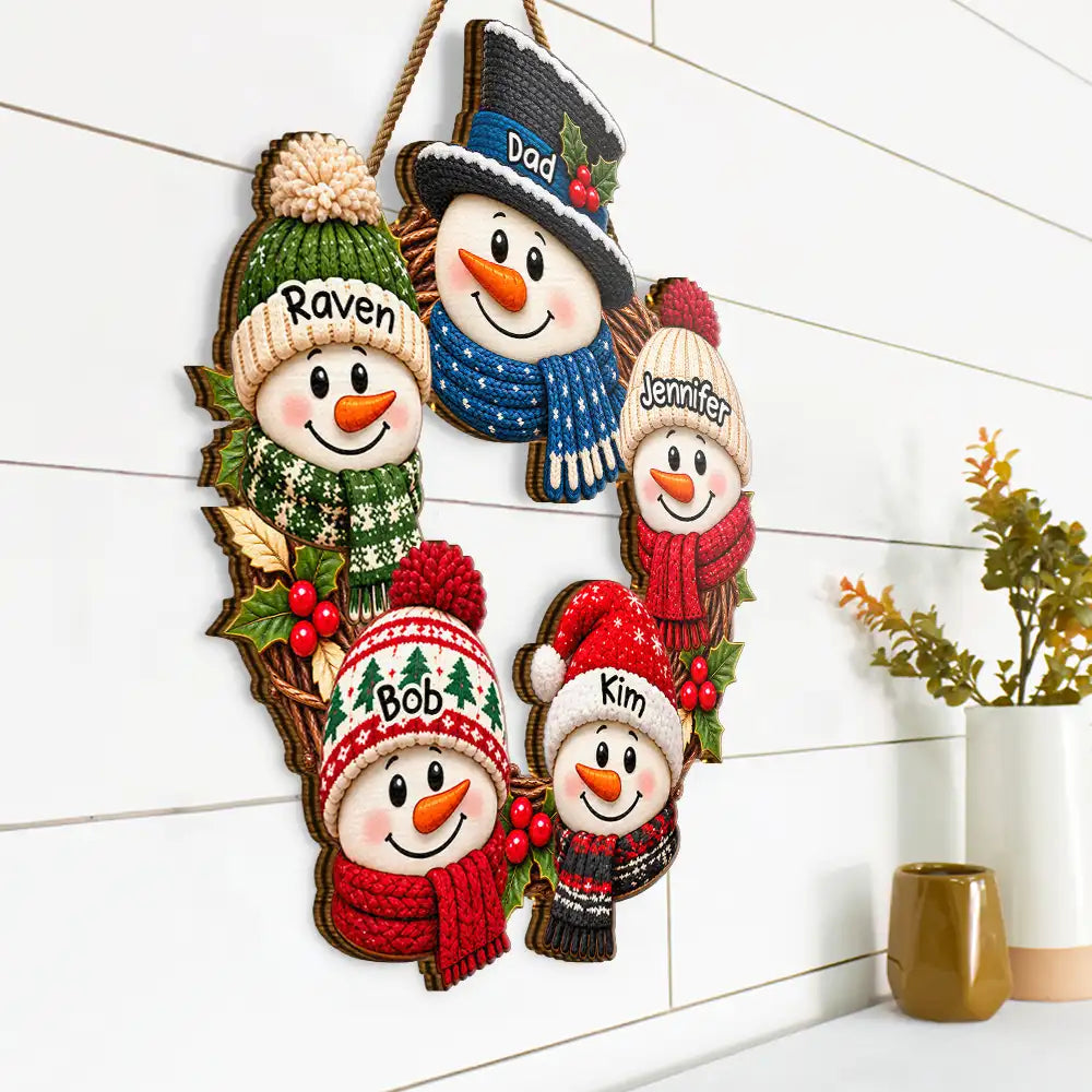 Christmas, Family, Grandparents, Happy, Icon, Top Market - Christmas Decor For Grandparents - Personalized Snowman Wreath Wood Sign