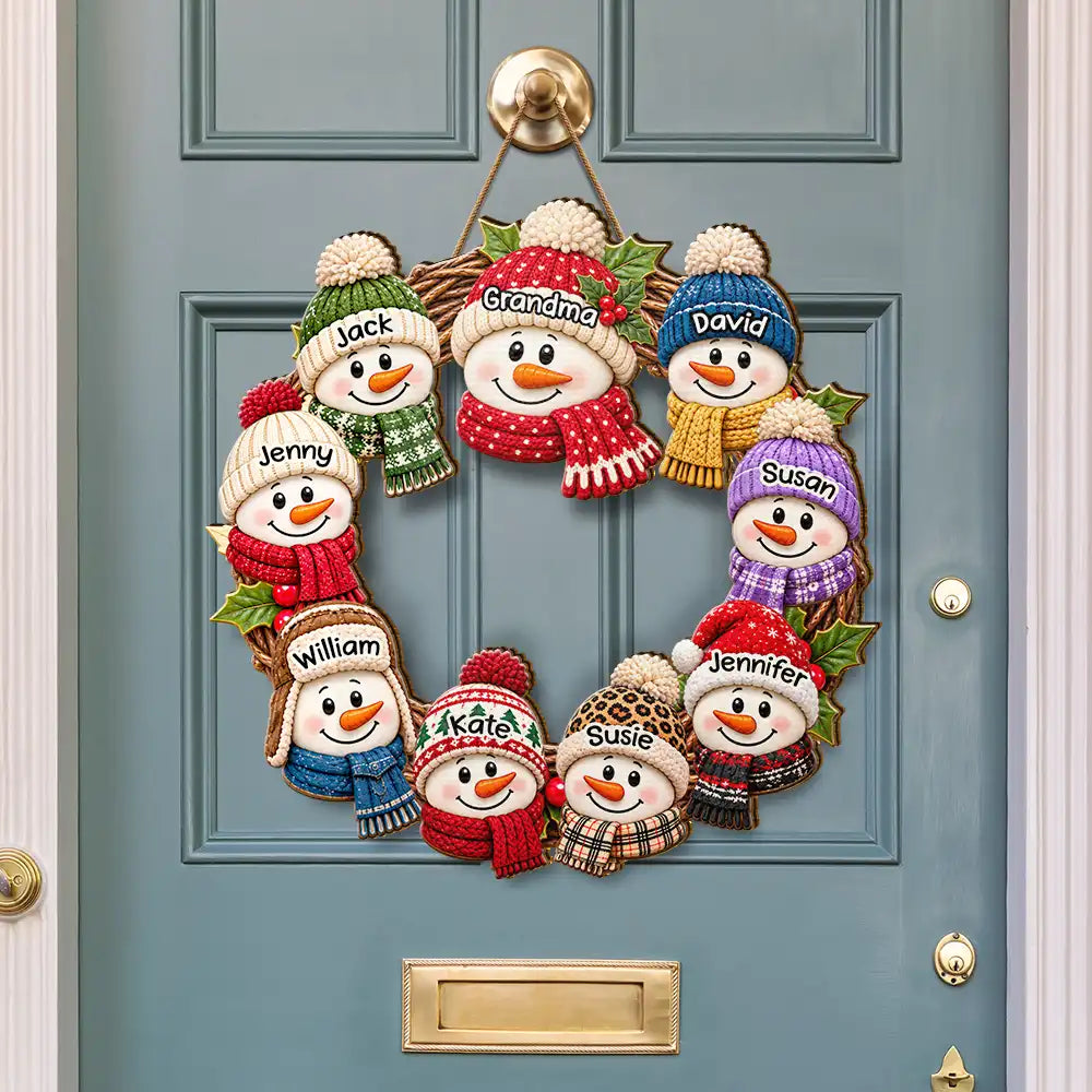 Christmas, Family, Grandparents, Happy, Icon, Top Market - Christmas Decor For Grandparents - Personalized Snowman Wreath Wood Sign