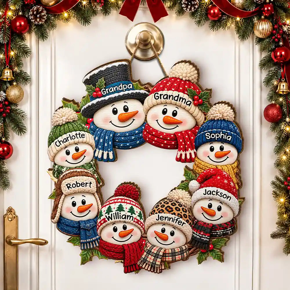 Christmas, Family, Grandparents, Happy, Icon, Top Market - Christmas Decor For Grandparents - Personalized Snowman Wreath Wood Sign