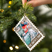 Christmas,Custom Photo,Family,Happy,Top Market,Travel,Upload Full Photo - Family Travel Christmas Gift - Personalized Custom Photo Postage Stamp Wooden Ornament