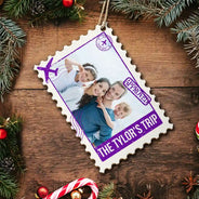 Christmas,Custom Photo,Family,Happy,Top Market,Travel,Upload Full Photo - Family Travel Christmas Gift - Personalized Custom Photo Postage Stamp Wooden Ornament