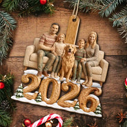 Art Design,Christmas,Custom Photo,Family,Happy,Photo - Wooden Effect - Christmas Gift For Family - Personalized Custom Photo Carving Effect Wooden Ornament