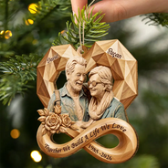 Anniversary,Art Design,Christmas,Custom Photo,Gift For Couples,Old Couples,Photo - Wooden Effect,Romantic - Anniversary Gift For Couples - Personalized Custom Photo Infinity Rose Heart Wooden Ornament