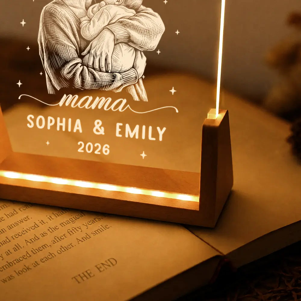 Art Design, Christmas, Custom Photo, First Christmas, Gift For Mother, Gifts For Her, Happy, New Baby, New Mom, Photo - Pencil Sketch - Dark BG - Gift For New Mom - Personalized Custom Photo Pencil Sketch The Year I Became A Mama Night Light