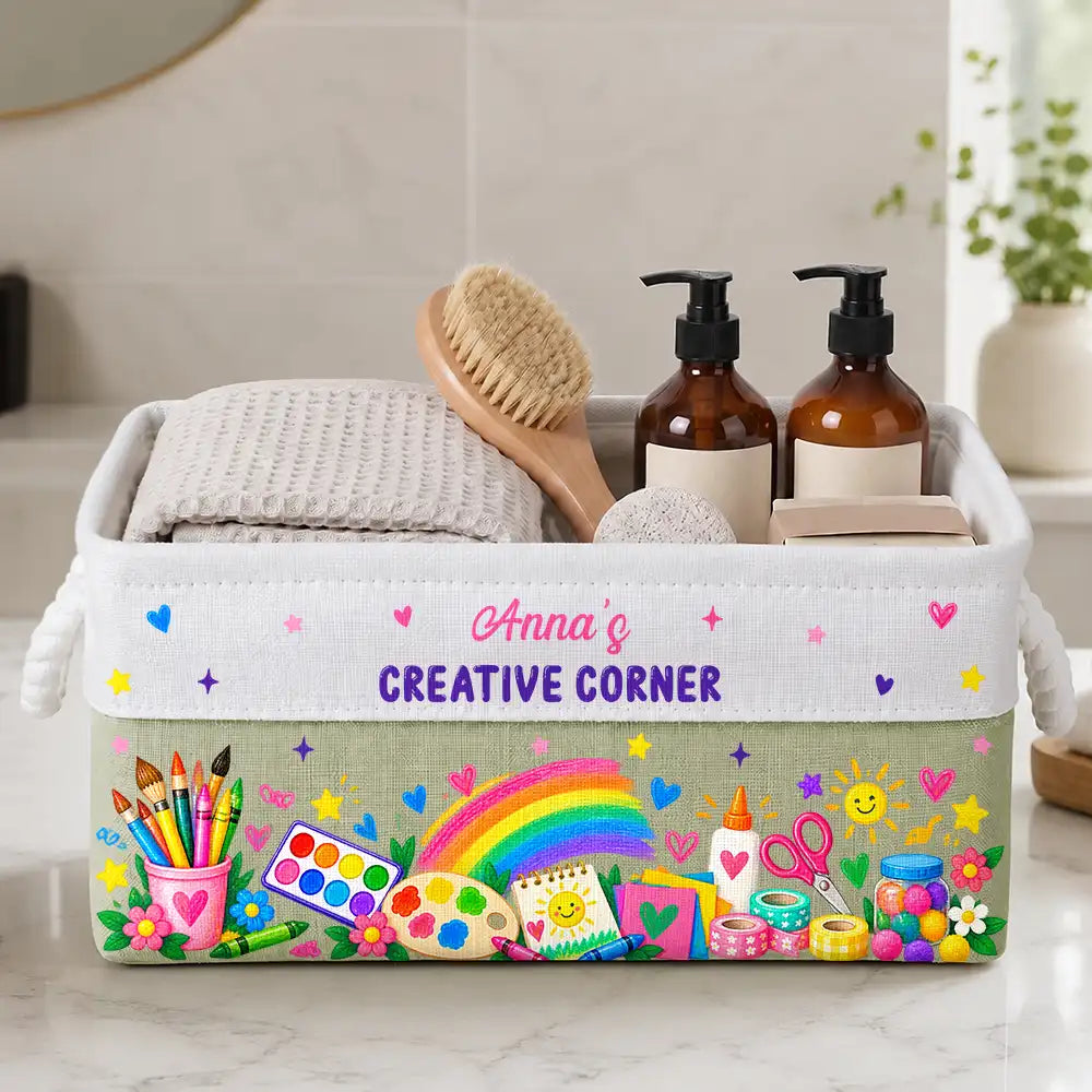 Christmas,Gift For Kids,Icon,Playful - Gift For Kids Grandkids - Personalized Name Art & Scraft Supplies With Rainbow Storage Basket