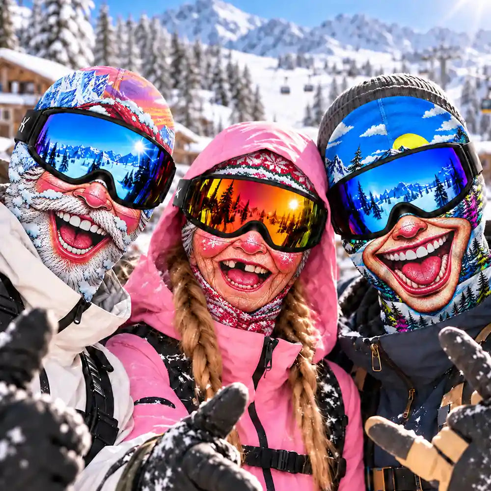 Winter Skiing Gag Gift For Friends - Personalized Bold Illustration, Rave Art, 3D Realistic Funny Face Balaclava Face Mask