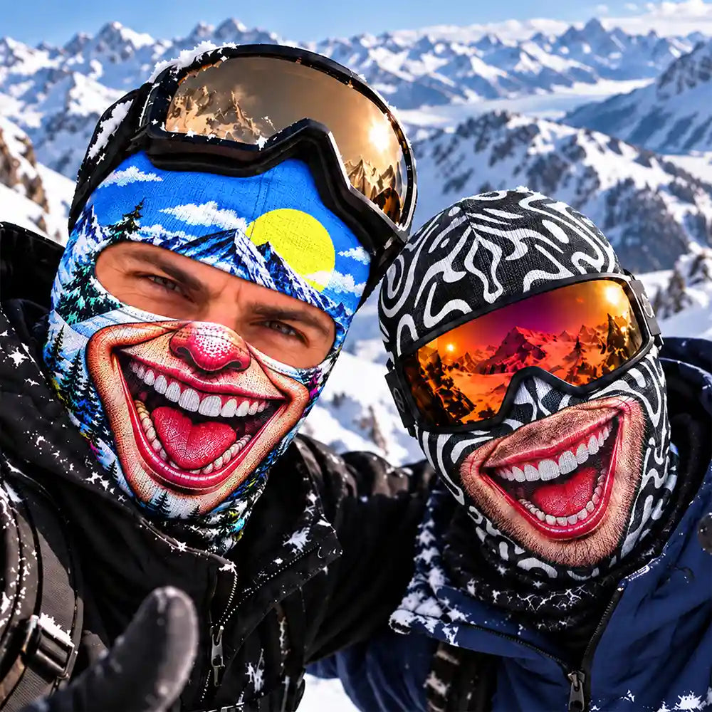 Christmas,Humorous,Icon,Skiing - Winter Skiing Gag Gift For Friends - Personalized Bold Illustration, Rave Art, 3D Realistic Funny Face Balaclava Face Mask
