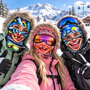 Christmas,Humorous,Icon,Skiing - Winter Skiing Gag Gift For Friends - Personalized Bold Illustration, Rave Art, 3D Realistic Funny Face Balaclava Face Mask