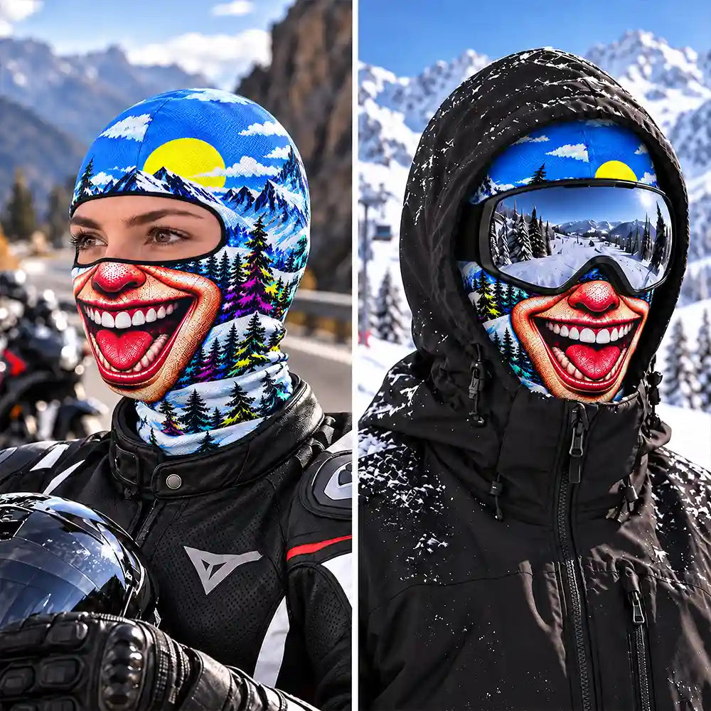 Christmas,Humorous,Icon,Skiing - Winter Skiing Gag Gift For Friends - Personalized Bold Illustration, Rave Art, 3D Realistic Funny Face Balaclava Face Mask