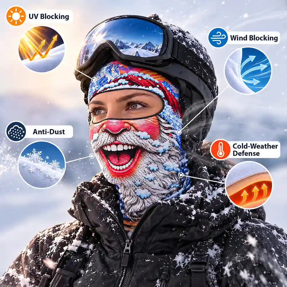 Christmas,Humorous,Icon,Skiing - Winter Skiing Gag Gift For Friends - Personalized Bold Illustration, Rave Art, 3D Realistic Funny Face Balaclava Face Mask