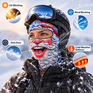 Christmas,Humorous,Icon,Skiing - Winter Skiing Gag Gift For Friends - Personalized Bold Illustration, Rave Art, 3D Realistic Funny Face Balaclava Face Mask