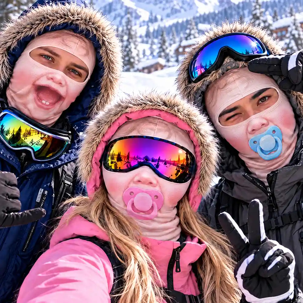 Christmas,Humorous,Icon,Skiing,Top Market - Winter Skiing Gag Gift For Friends, Matching Gear For Couple - Personalized 3D Realistic Funny Baby Face Balaclava Face Mask