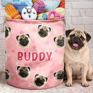 Custom Photo,Cut-Face Photo,Happy,Pet Lovers - Gift For Pet Mom - Personalized Custom Photo Pet Face Laundry Basket, Storage Basket