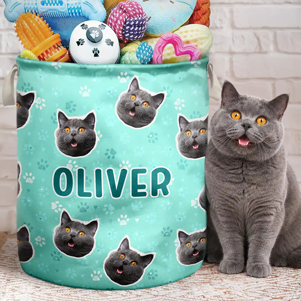 Custom Photo,Cut-Face Photo,Happy,Pet Lovers - Gift For Pet Mom - Personalized Custom Photo Pet Face Laundry Basket, Storage Basket