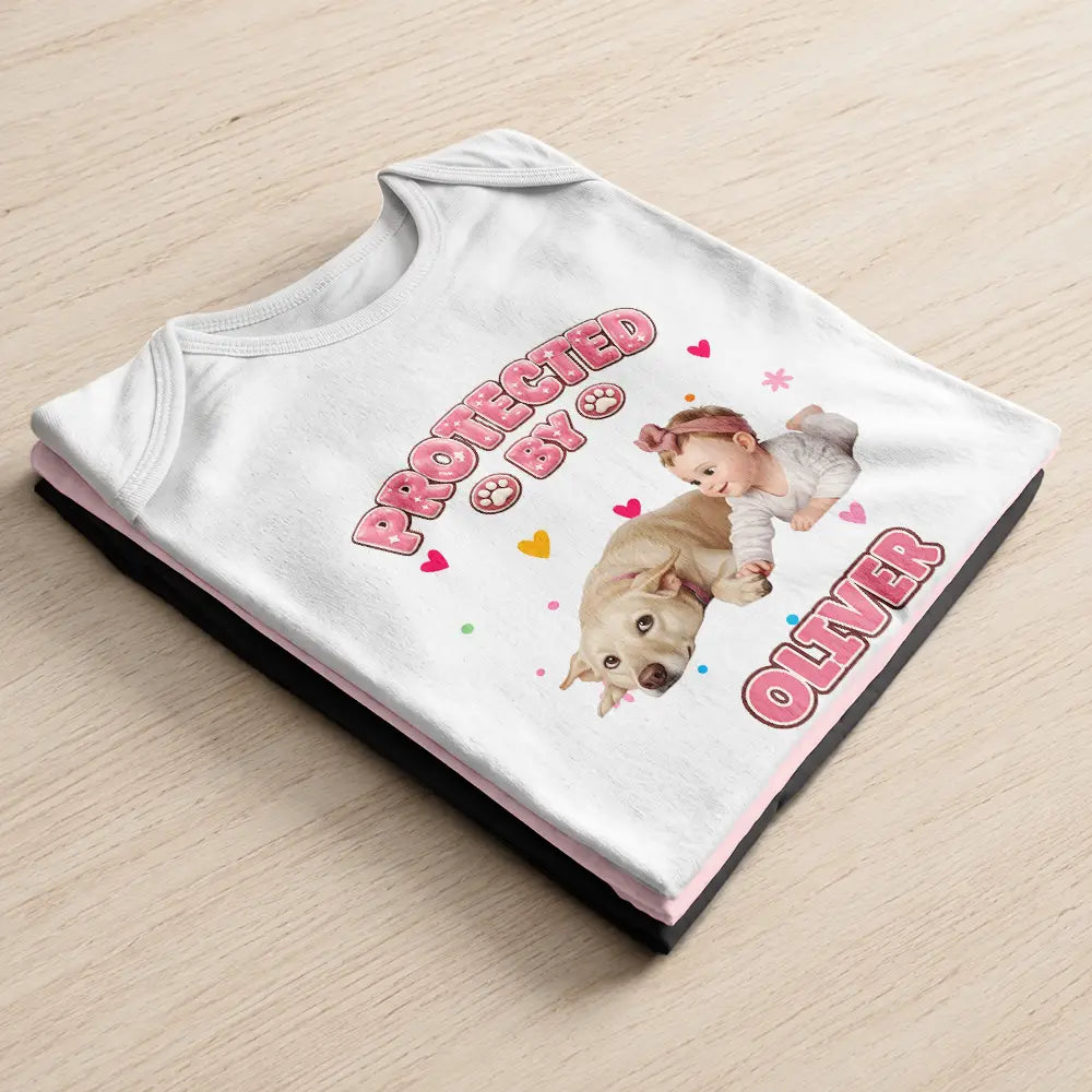 Adorable,Art Design,Custom Photo,New Baby,Pet Lovers,Photo - Cartoon Portrait - Baby Shower Gift For New Mom - Personalized Custom Photo Protected By Cartoon Pet Baby Onesie