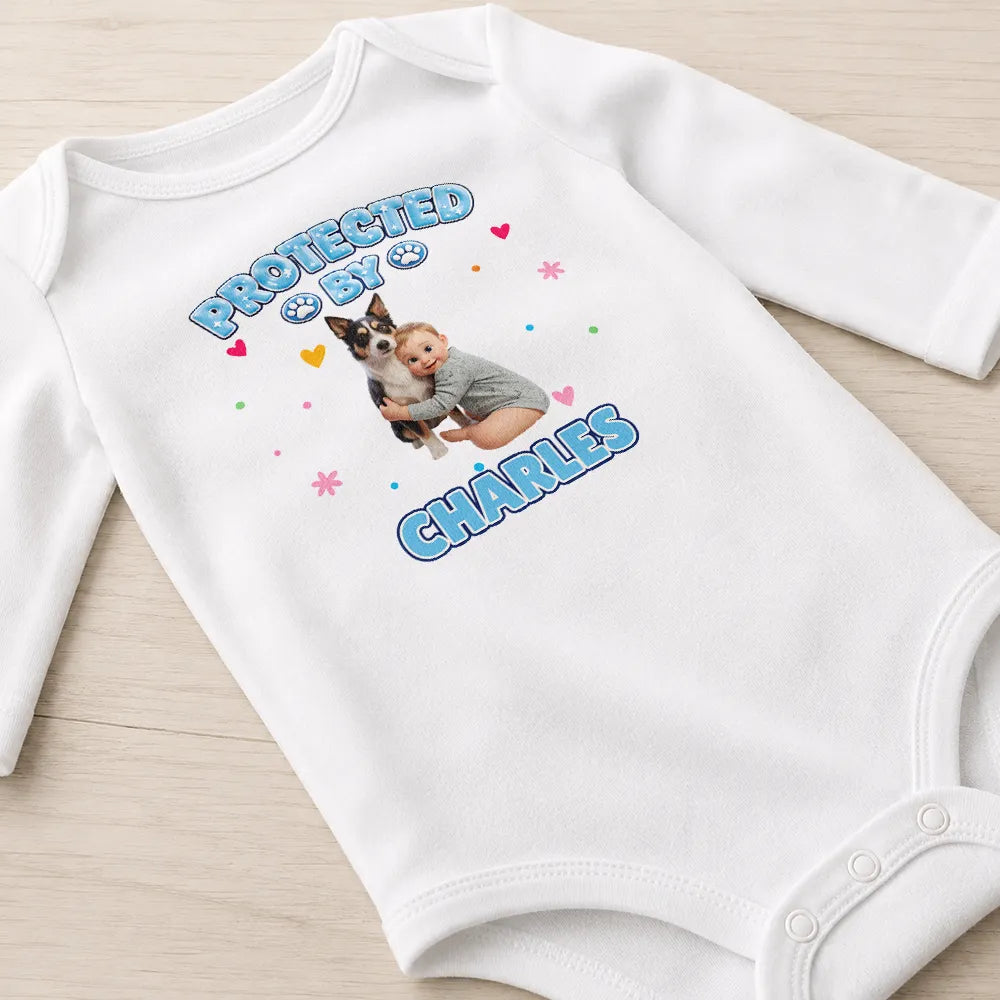 Adorable,Art Design,Custom Photo,New Baby,Pet Lovers,Photo - Cartoon Portrait - Baby Shower Gift For New Mom - Personalized Custom Photo Protected By Cartoon Pet Baby Onesie