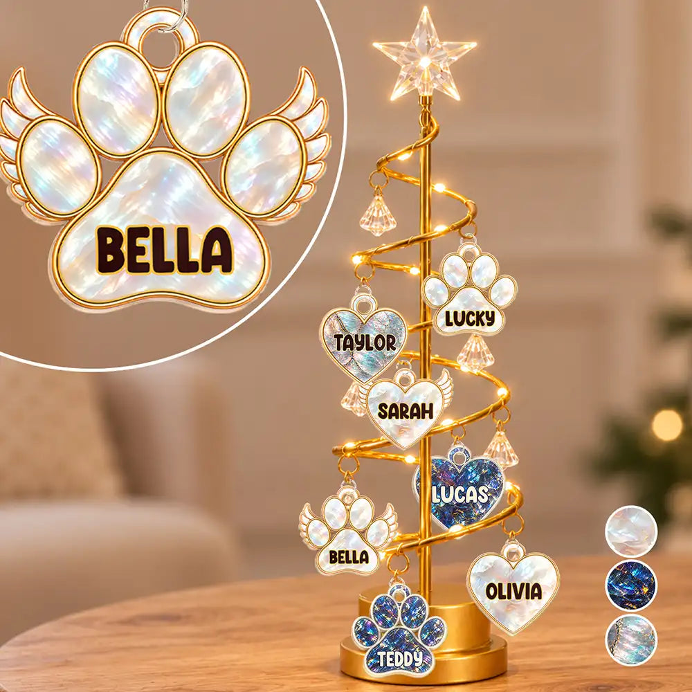 Christmas,Custom Text,Family,Happy - Always Family Heart Angel, Mom Dad, Kid, Pet - Personalized Nacre Christmas LED Tree Lights