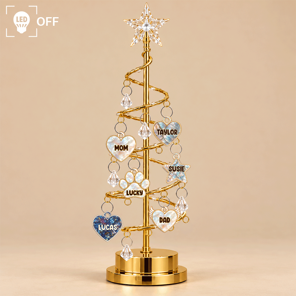 Christmas,Custom Text,Family,Happy - Always Family Heart Angel, Mom Dad, Kid, Pet - Personalized Nacre Christmas LED Tree Lights