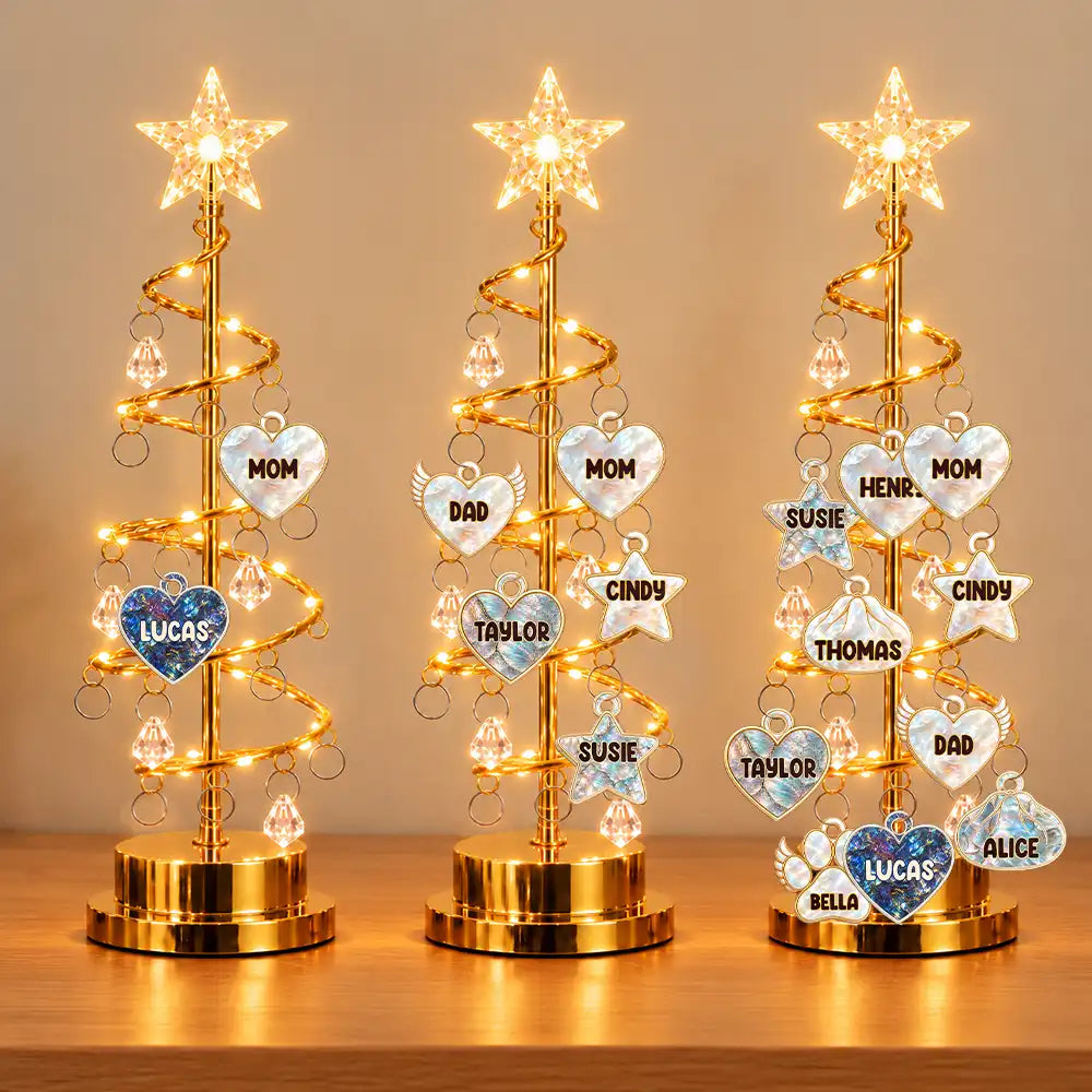 Christmas,Custom Text,Family,Happy - Always Family Heart Angel, Mom Dad, Kid, Pet - Personalized Nacre Christmas LED Tree Lights