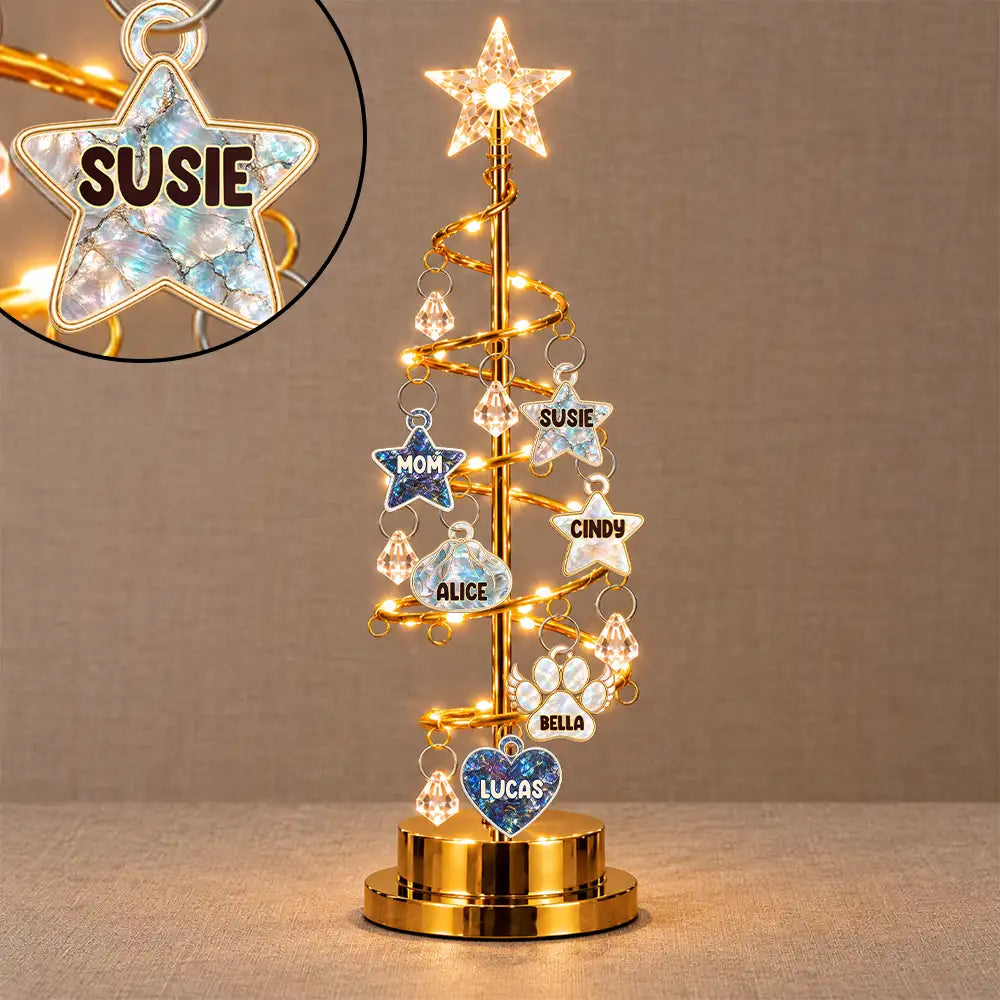 Christmas,Custom Text,Family,Happy - Always Family Heart Angel, Mom Dad, Kid, Pet - Personalized Nacre Christmas LED Tree Lights