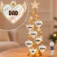 Christmas,Custom Text,Family,Happy - Always Family Heart Angel, Mom Dad, Kid, Pet - Personalized Nacre Christmas LED Tree Lights