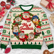 Christmas,Family,Grandparents,Happy,Icon - Christmas Gift For Grandparents - Personalized Snowman Wreath Unisex Ugly Sweater