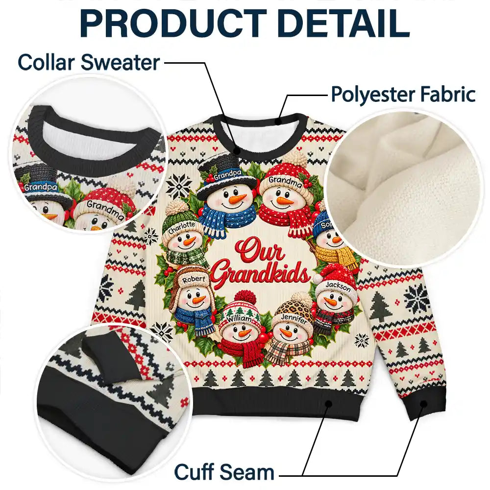 Christmas,Family,Grandparents,Happy,Icon - Christmas Gift For Grandparents - Personalized Snowman Wreath Unisex Ugly Sweater
